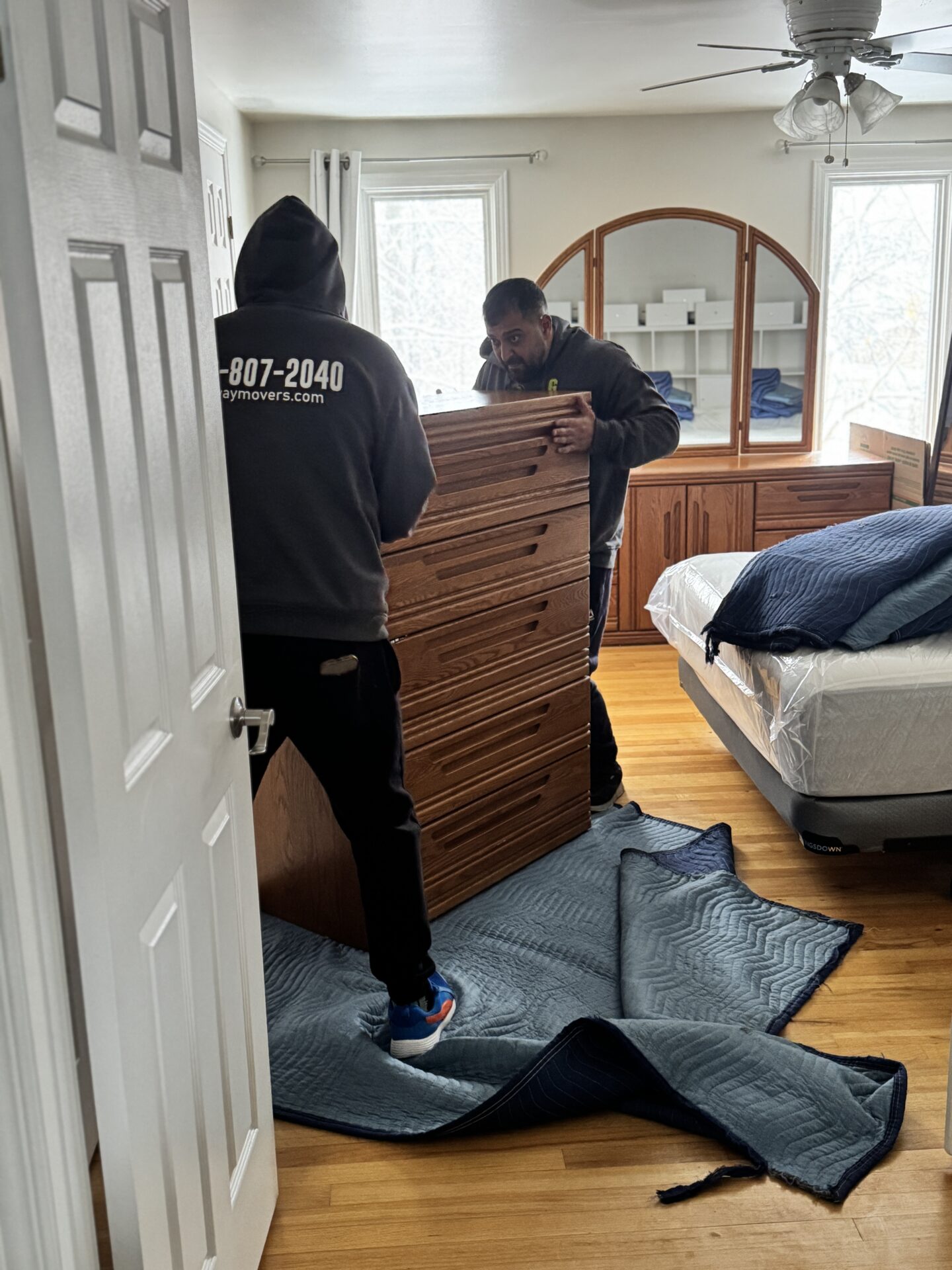 Fragile items staged efficiently for transport during a Winnipeg move.