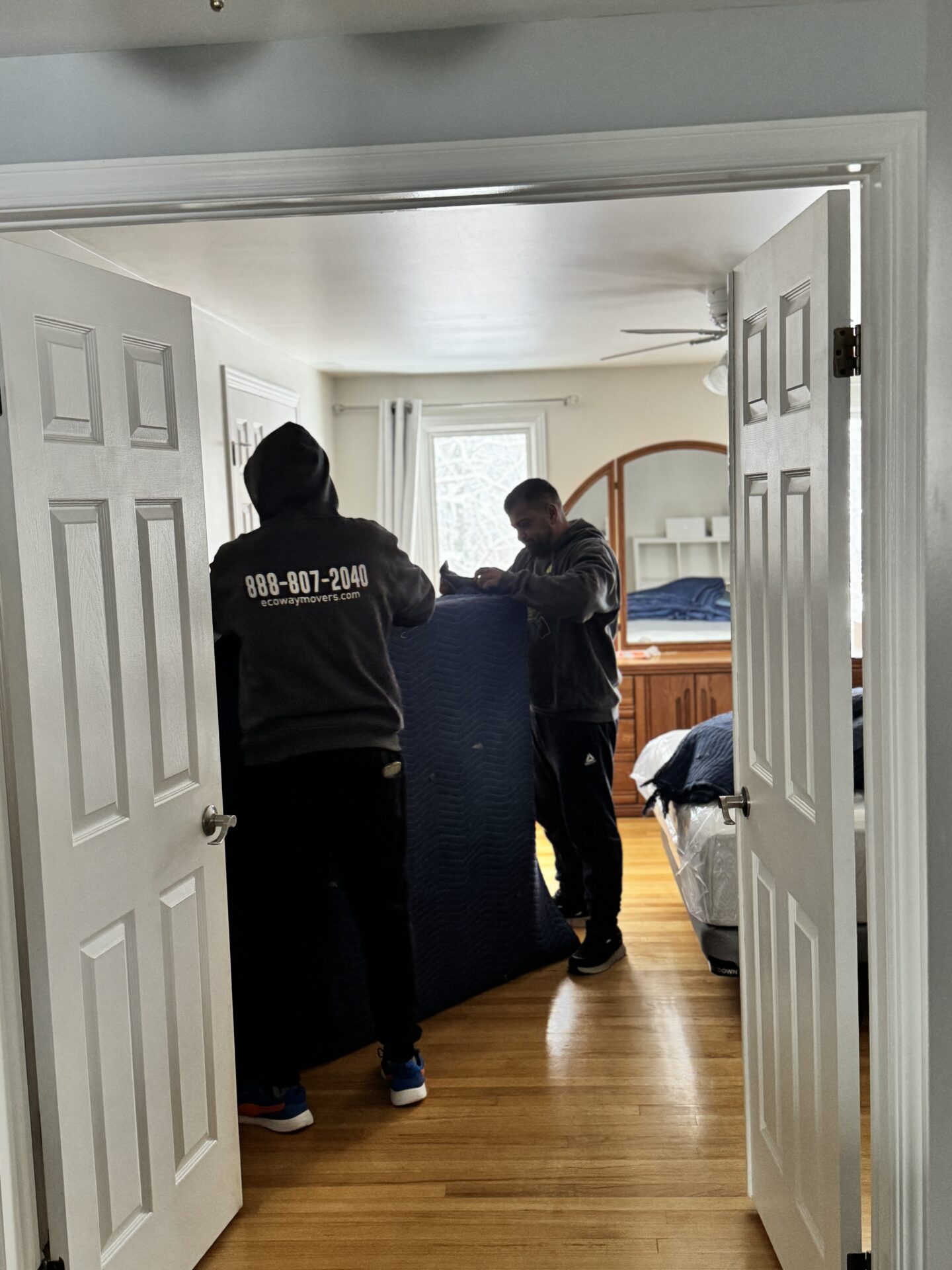 Priority crates staged efficiently for transport during a Winnipeg move.