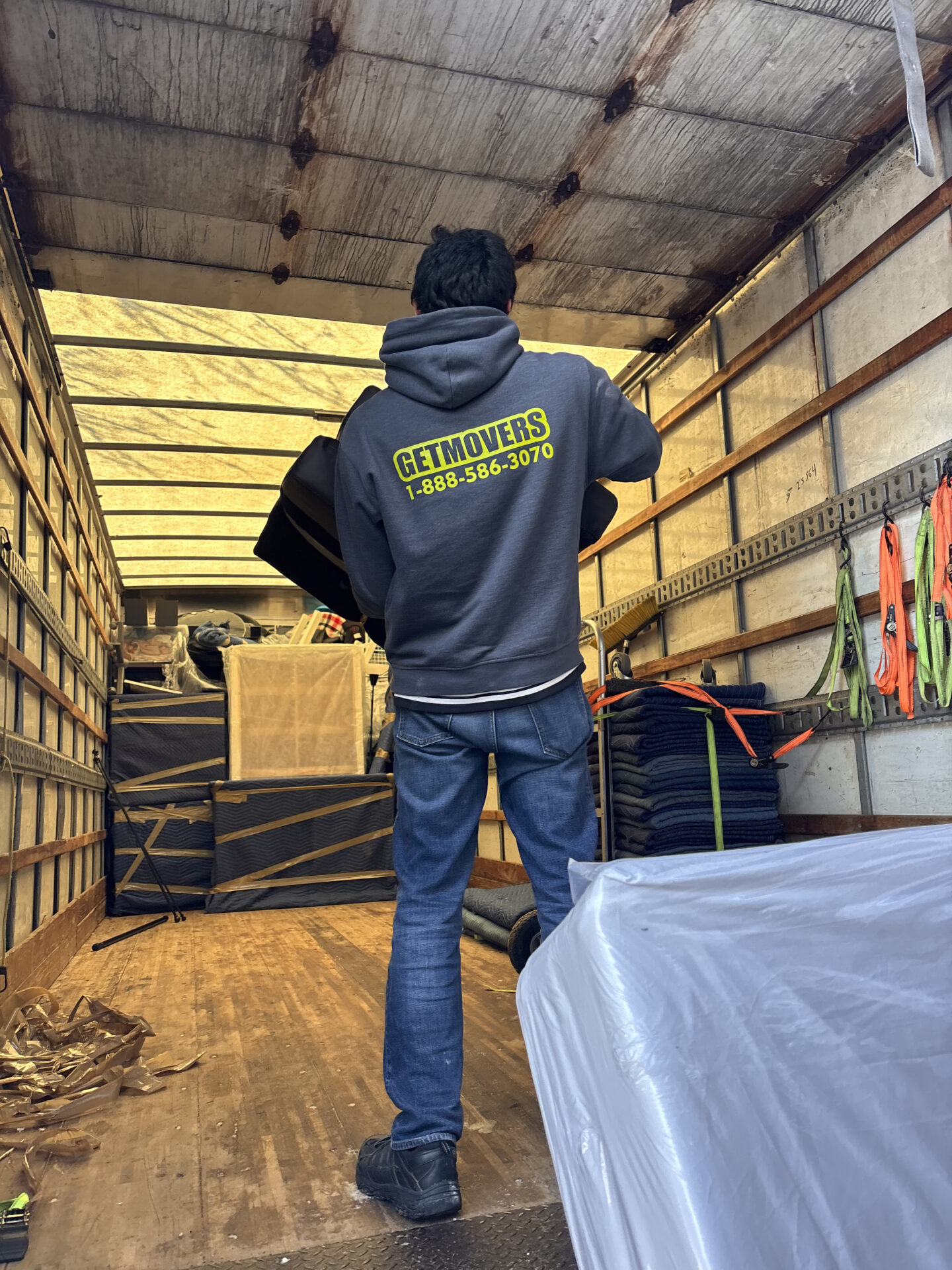 Priority cartons staged efficiently for transport during a Edmonton move.