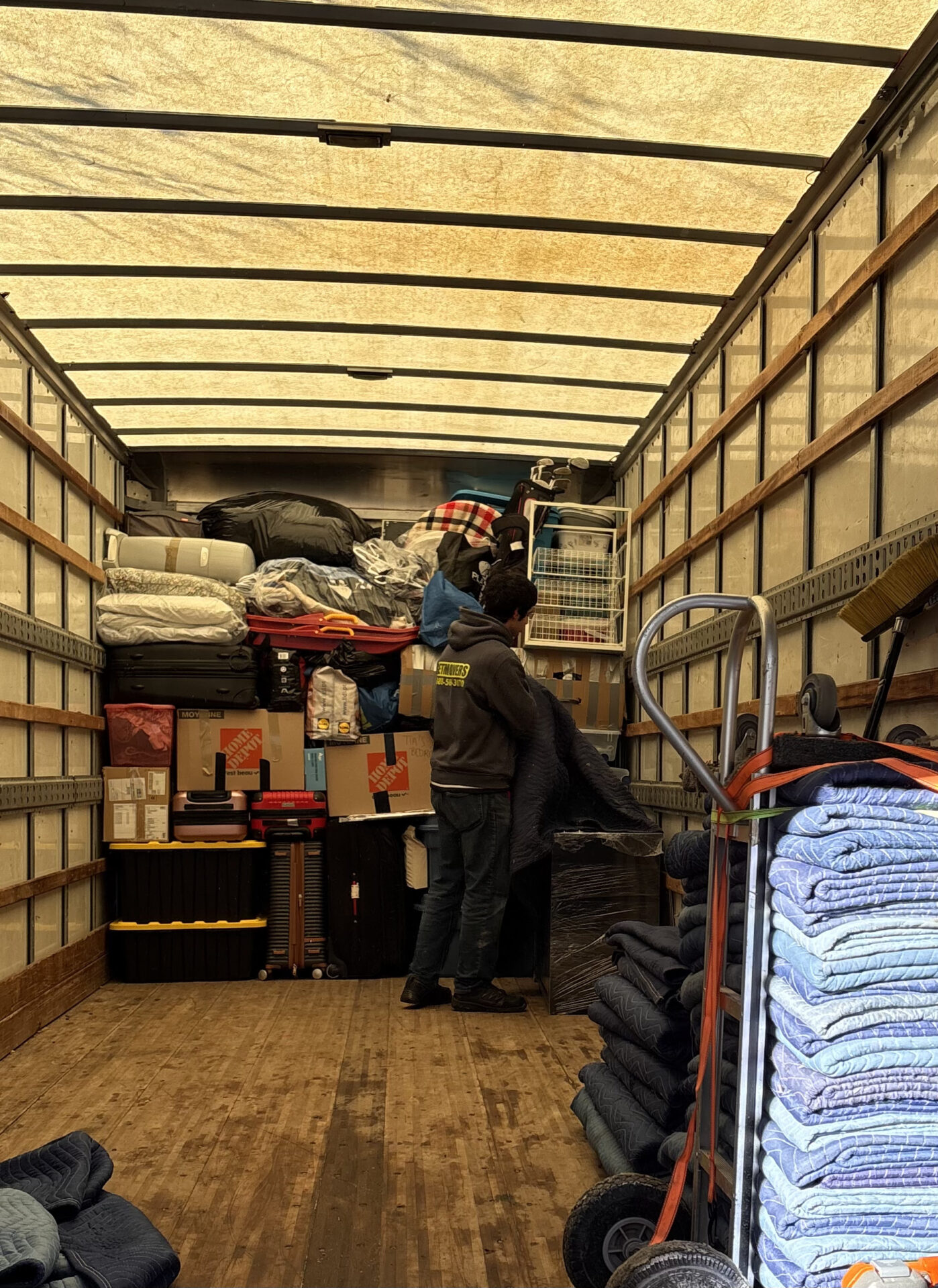 Priority cartons staged efficiently for transport during a Edmonton move.