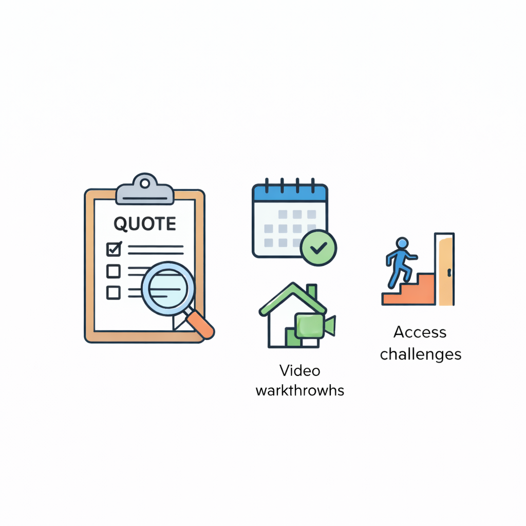 Video or in-person walkthroughs to assess furniture volume and access challenges like steep stairs or narrow hallways.