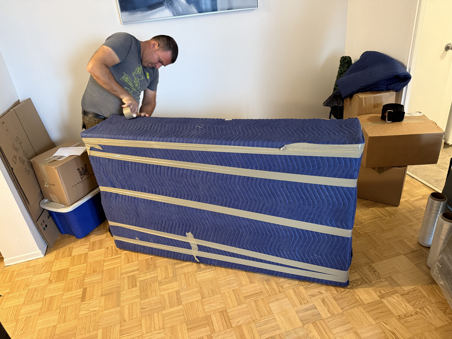 Priority cartons staged efficiently for transport during a London move.