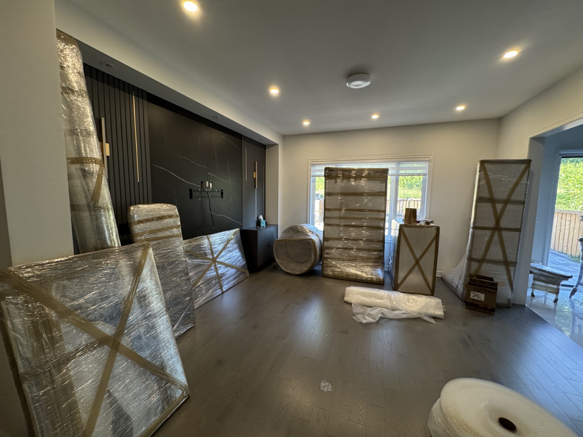 Priority cartons staged efficiently for transport during a Innisfil move.