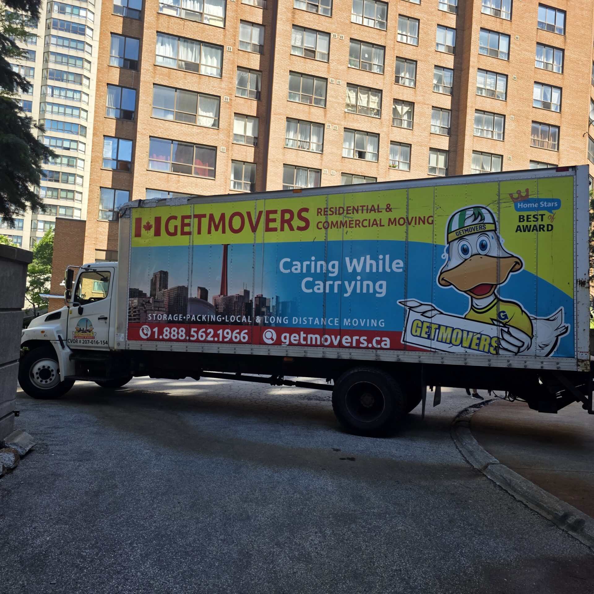 Moving truck parked in North End Brantford