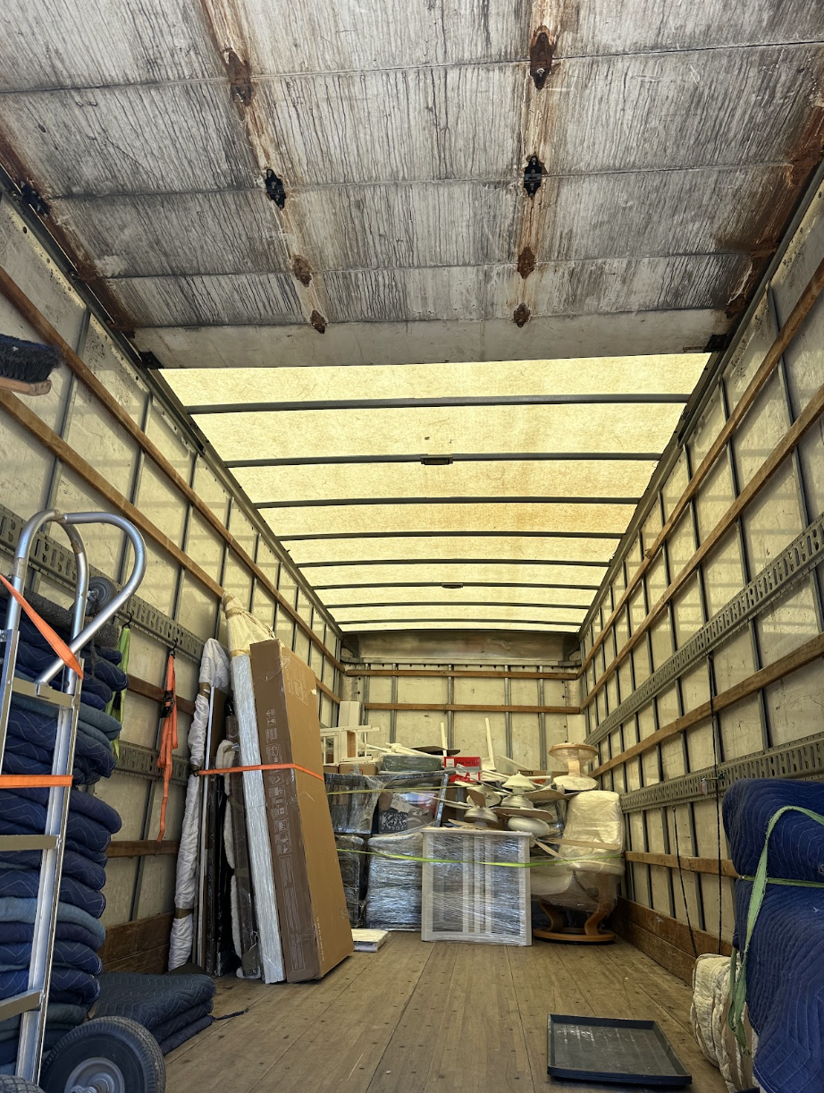 Moving truck parked safely in downtown Victoria