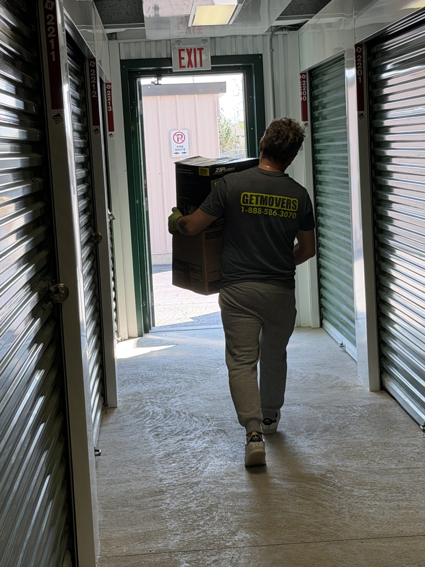Moving from Harding Blvd — truck secured outside