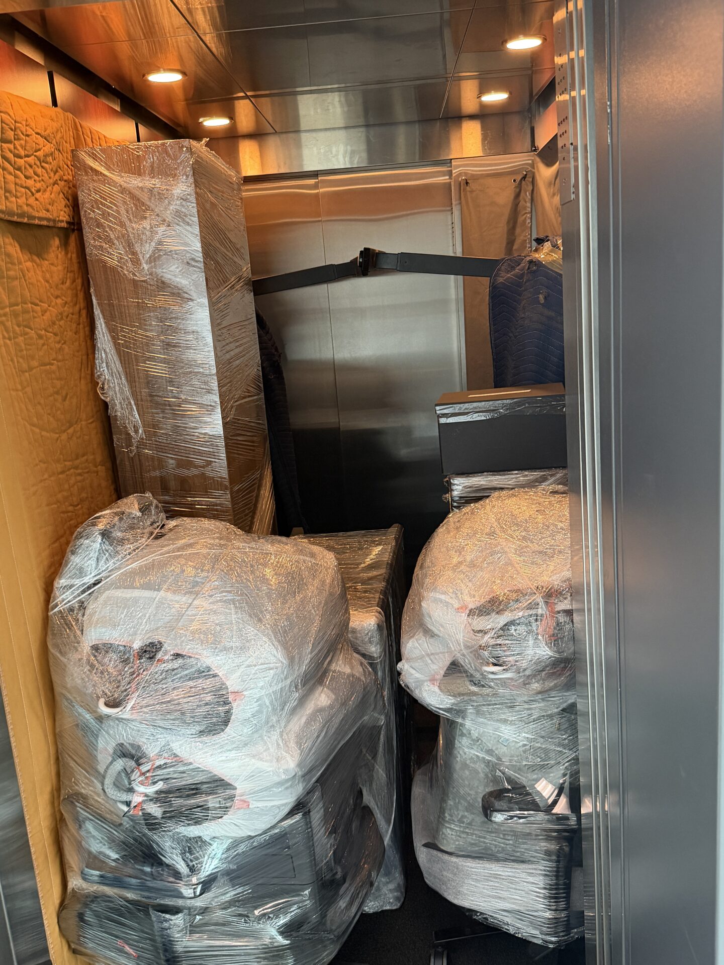 Crew unpacking in the new apartment