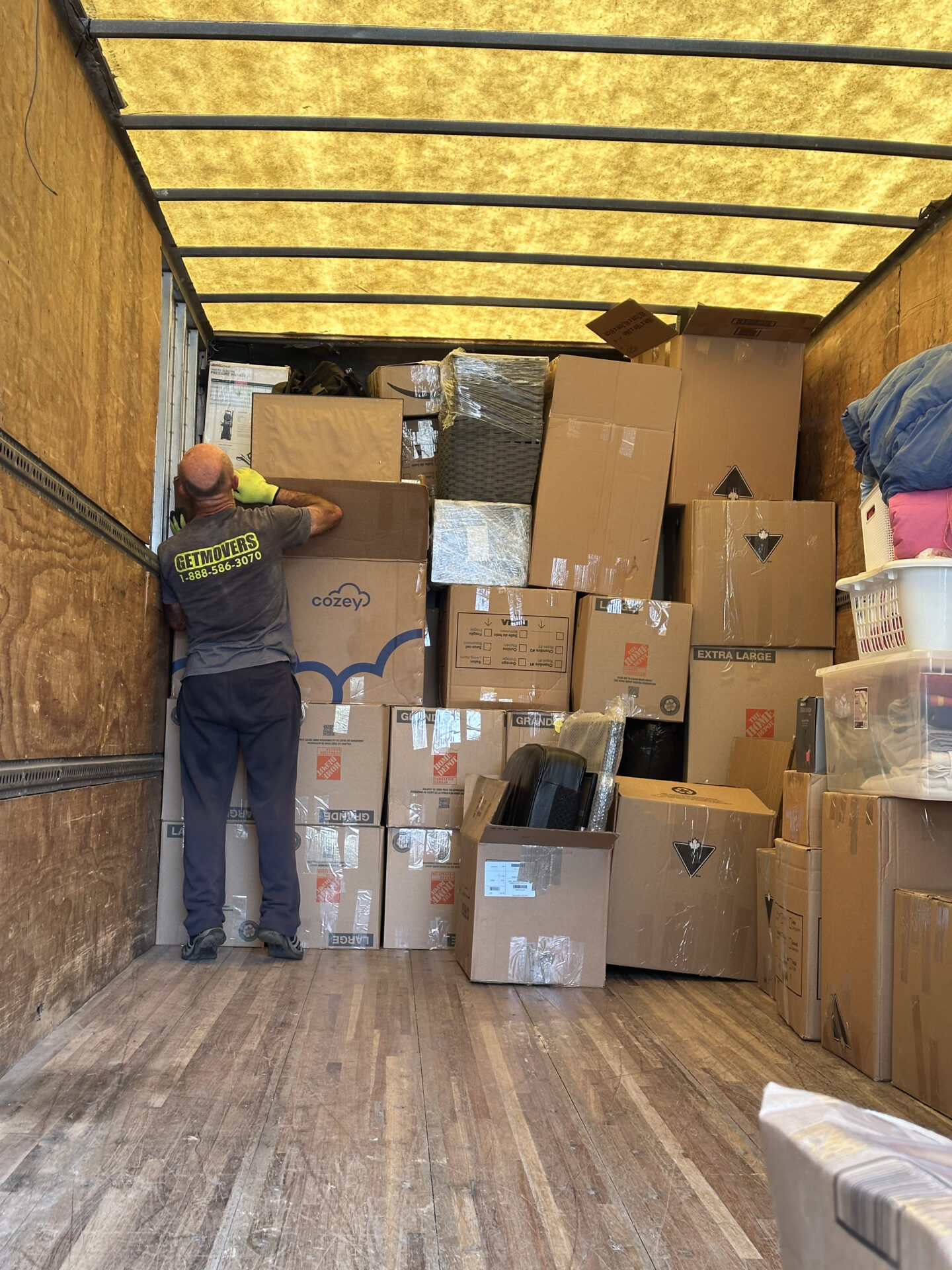 Moving company handling boxes efficiently
